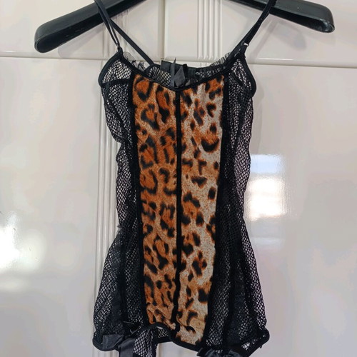 Sexy bodysuit lingerie with garter like new, one size, black and beige