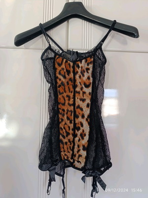 Sexy bodysuit lingerie with garter like new, one size, black and beige