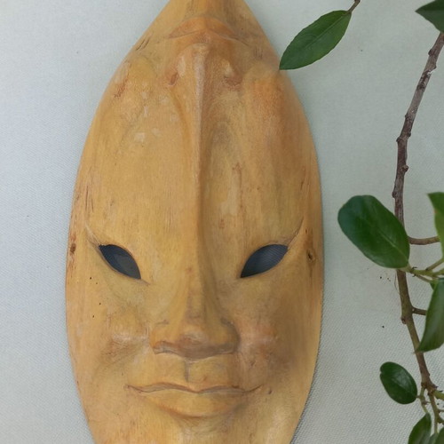 Handmade wooden Happy-Sad theatrical masks set like new