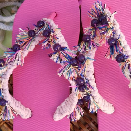 Mitsuko handmade flip flops new, colorful with pearls and shells