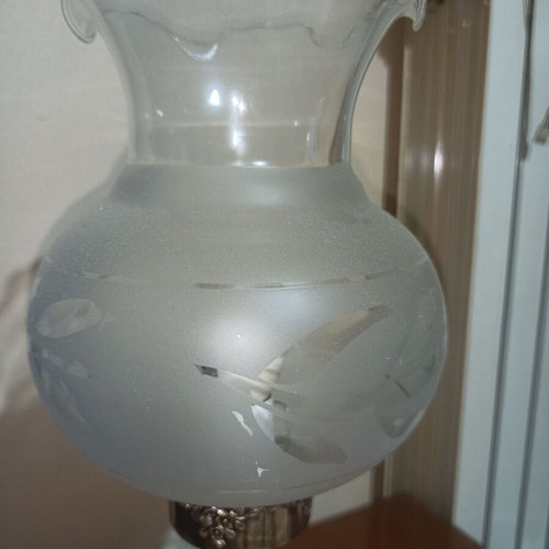 Vintage silver-plated table lamp with matte glass shade