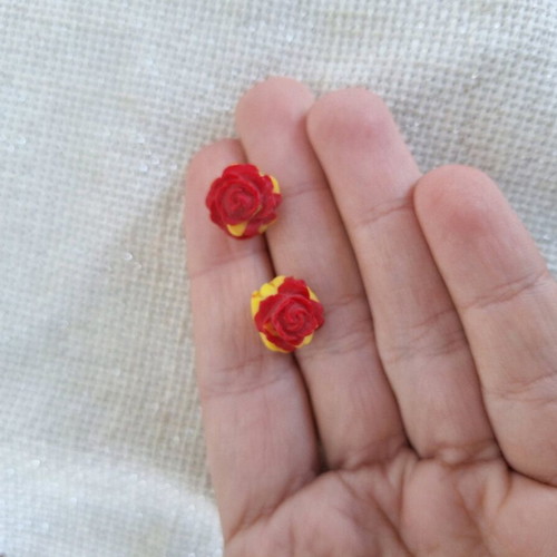Polymer clay rose earrings custom made, two-tone