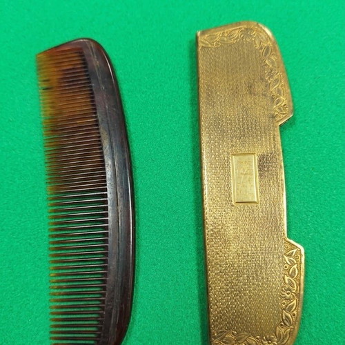Folding pocket comb vintage, like new, brass case, Art Deco style