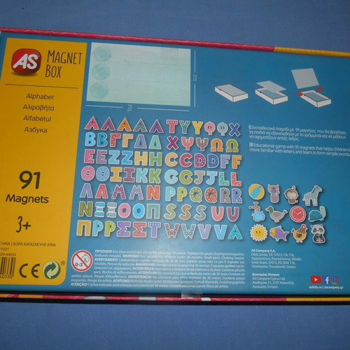 AS Magnet Box educational toy with 91 alphabet magnets and images new