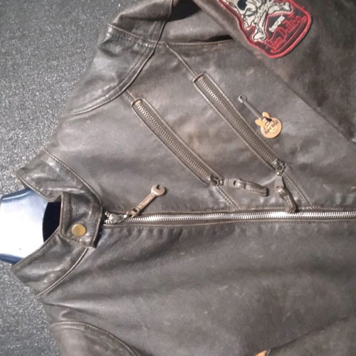 Leather motorcycle jacket used Von Dutch brown, size L
