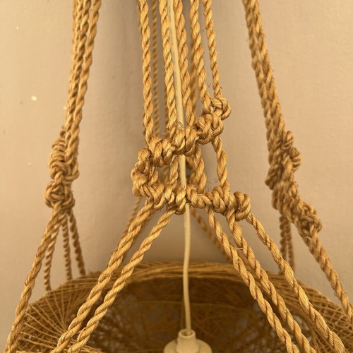 Vintage φωτιστικό οροφής Μακραμέ 122cm σαν καινούργιο, ώχρα μουσταρδί