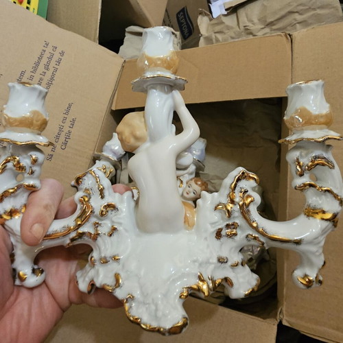 Regal Crown porcelain triple candle holder statue like new vintage