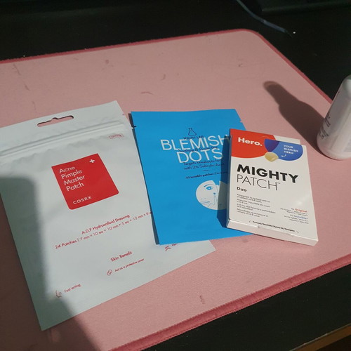 Set skincare with pimple patches and sunscreen, like new