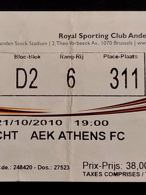 AEK Ticket Anderlecht-AEK 21.10.2010 Europa League used