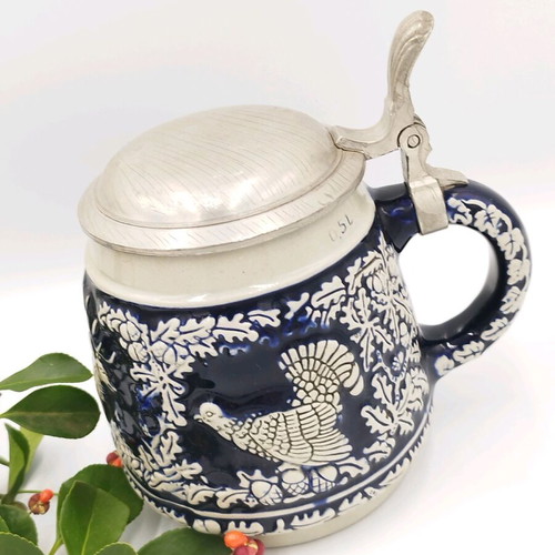 Vintage ceramic beer stein used with pewter lid, 500 ml