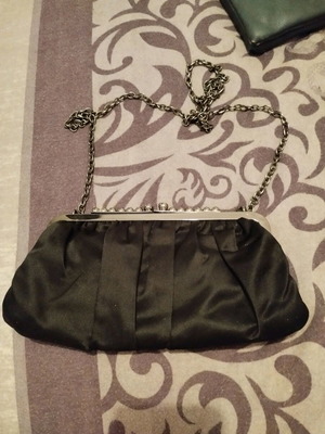 Women's clutch bag used, black satin shoulder