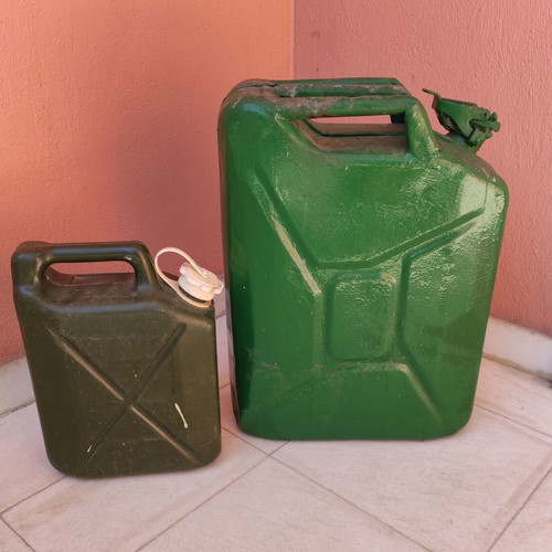 Two military canisters, metal and plastic, functional