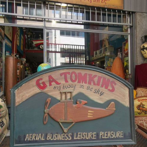 Wooden vintage promotional sign G.A. Tomkins used, Americana style