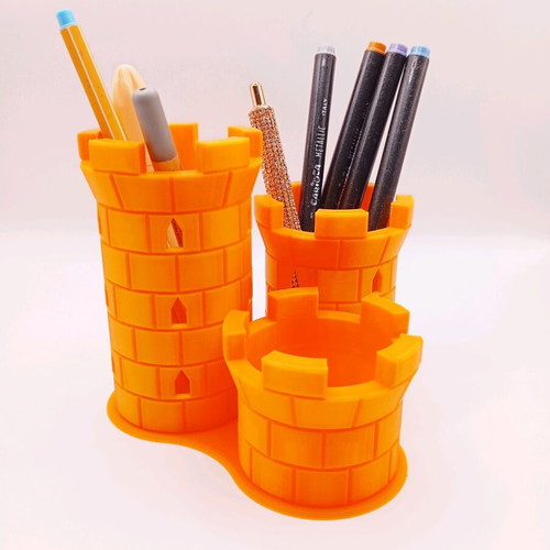 Orange Castle Pencil Holder 3D printed new