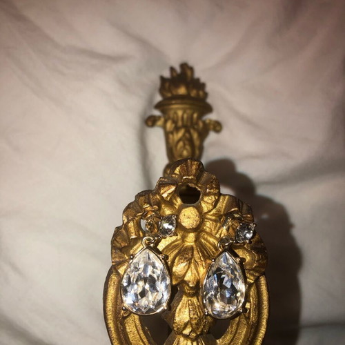 Vintage earrings with oval crystal drop like new, gold and silver