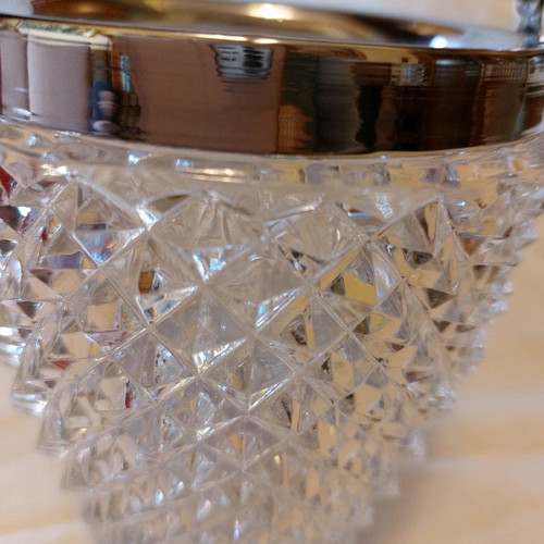Bohemian crystal ice bucket very old with silver-plated rim and handle like new