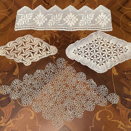 Set of 4 handmade traditional crochet doilies used