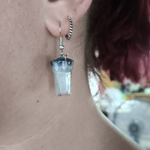 Galaxy cocktail earrings new, blue and silver resin