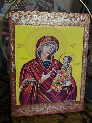 Virgin Mary icon on wood 15x20cm, new