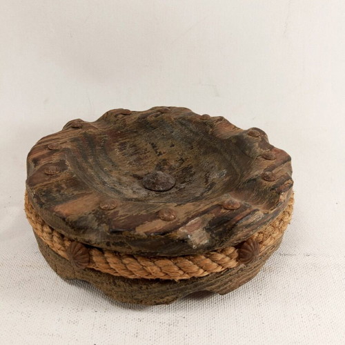 Handmade wooden cigar ashtray used, vintage