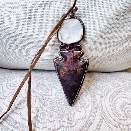 Handmade 925 Silver Arrow Pendant with Precious Stones, Vintage 1960
