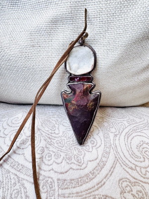 Handmade 925 Silver Arrow Pendant with Precious Stones, Vintage 1960