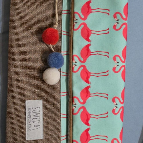 Handmade handbag with flamingo print