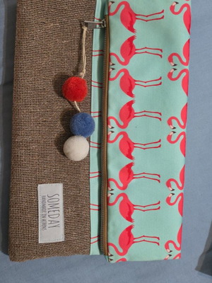 Handmade handbag with flamingo print