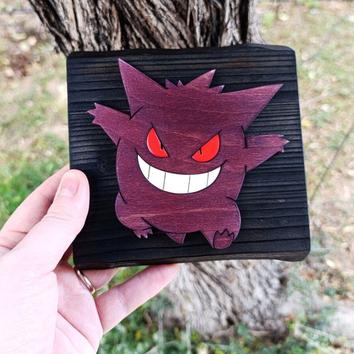 Handmade wooden Gengar decoration, Pokémon, 15x15 cm