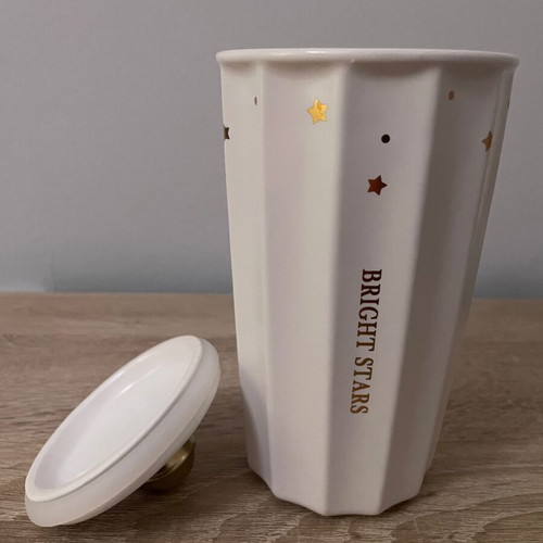Clay cup like new with lid and straw holder