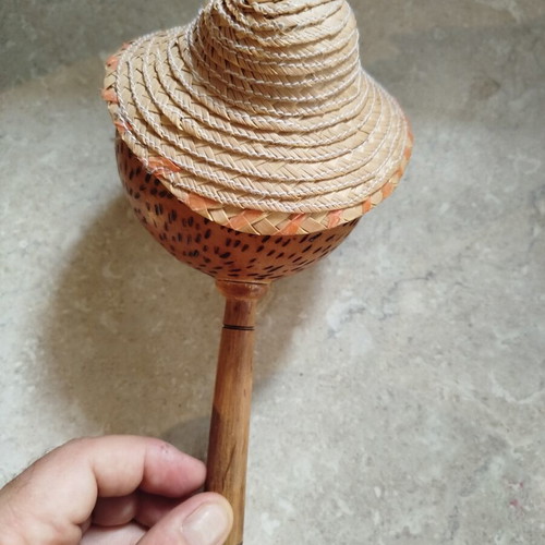 Handmade wooden maracas used, 24 cm