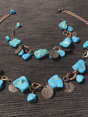 Σετ κολιέ και βραχιόλι boho στυλ με φυσική πέτρα τιρκουάζ σαν καινούργιο