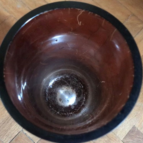 Glass vase brown used, retro table decoration