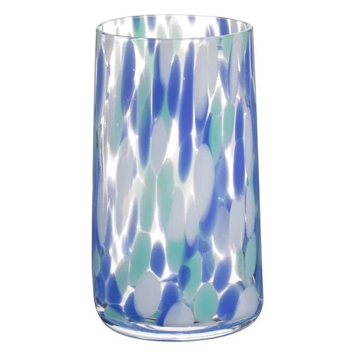 Set of 3 Confetti Glass Water Tumblers Transparent Blue 450ml New