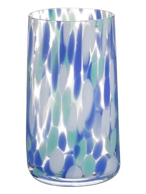 Set of 3 Confetti Glass Water Tumblers Transparent Blue 450ml New