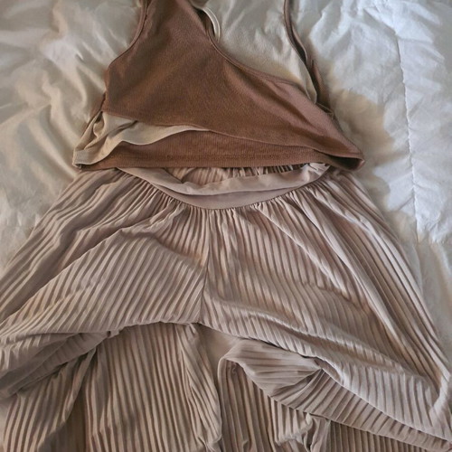 Set of palazzo pants with blouse and gift bag like new, beige and brown