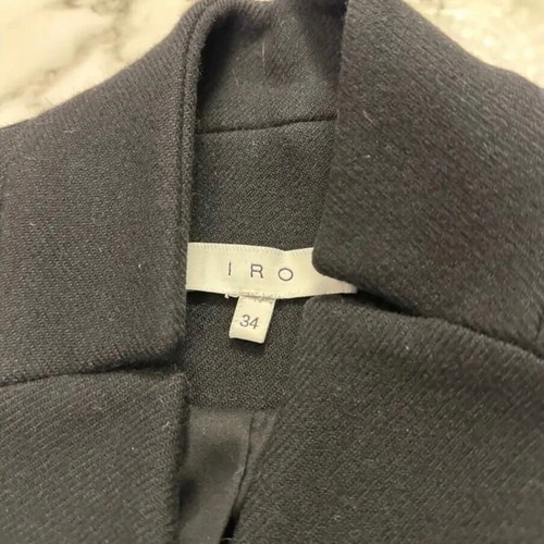 Iro Carey Black Wool Coat Size FR 34 Like New With Leather Details