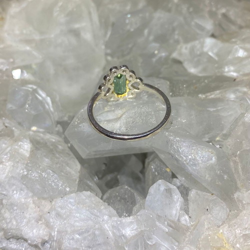 Silver ring with natural green tourmaline and moissanite, new