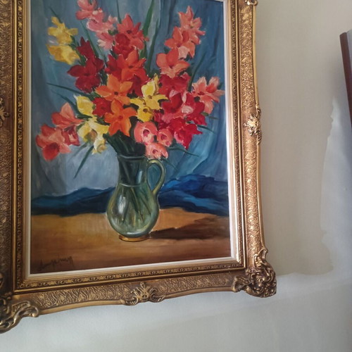 Oil painting with carved frame, new, previous century