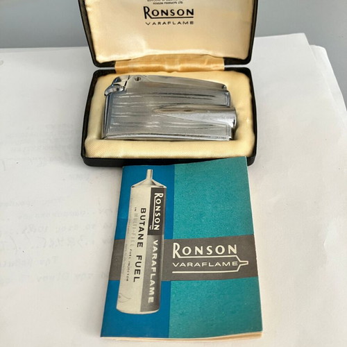 Ronson Varaflame vintage lighter used satin chrome finish