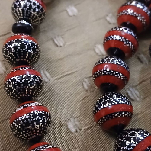 Worry beads black coral and silver with red coral, like new