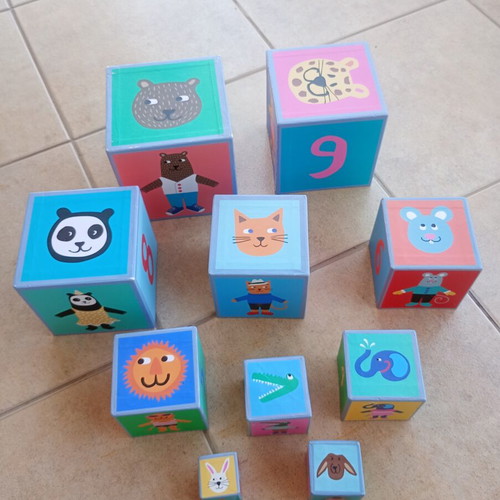Educational stacking cubes used, cardboard