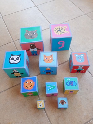 Educational stacking cubes used, cardboard