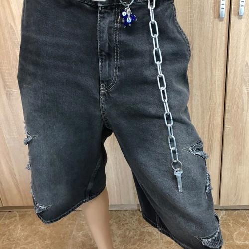 Silver Chunky Paperclip Chain Belt with Evil Eye and Key Charms Y2K Grunge