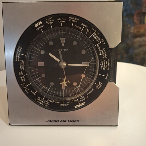 Seiko Seikosha Japan Airlines World Time Quartz Desk Clock used