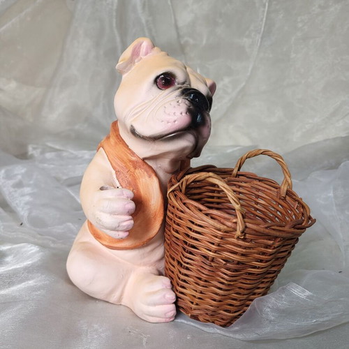Decorative dog figure with basket