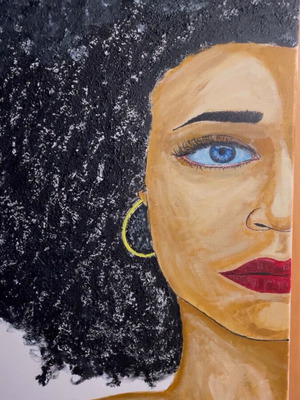 Painting with wool technique, sand and acrylics, 40x60 cm, new