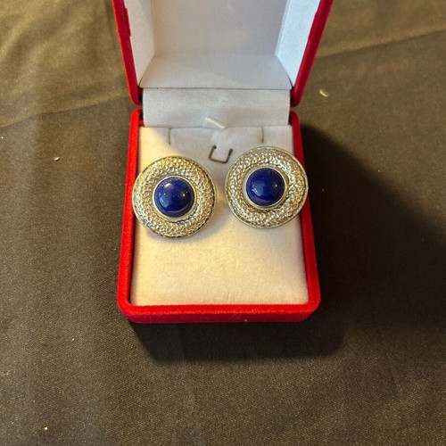 Vintage silver earrings 950 with clip like new, blue