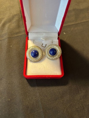 Vintage silver earrings 950 with clip like new, blue