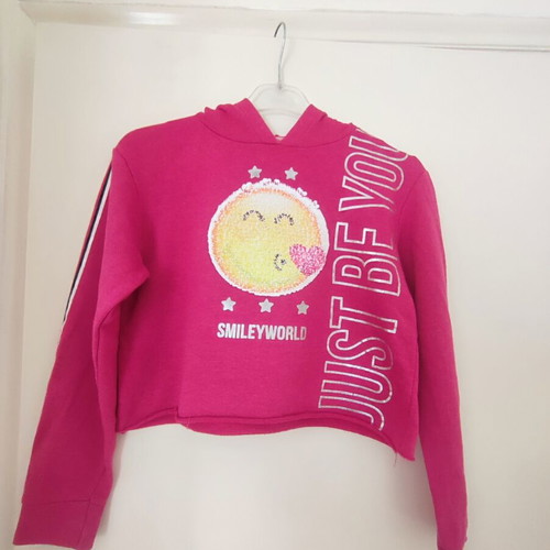 SmileyWorld Fuchsia Cropped Hoodie with Reversible Sequins like new, 140 cm